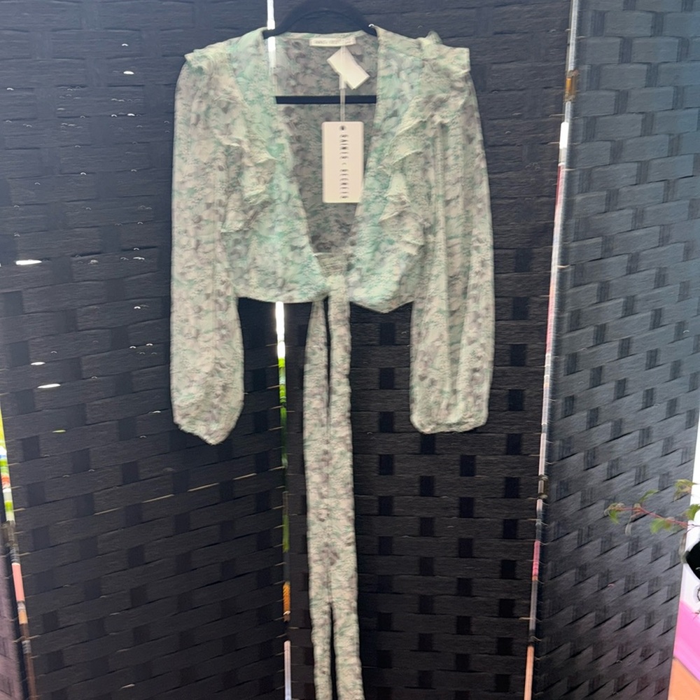 Saints + Secrets Green Floral Wrap Top